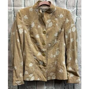 Zanella Women Beige Floral Print Blazer Size 6 Rayon Blend